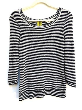 Anthropologie, lightweight striped sweater by HWR. Exposed neon zipper. Size M